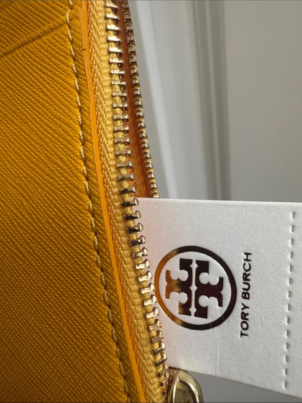 Tory Burch Yellow Saffiano Card Holder with Key Ring